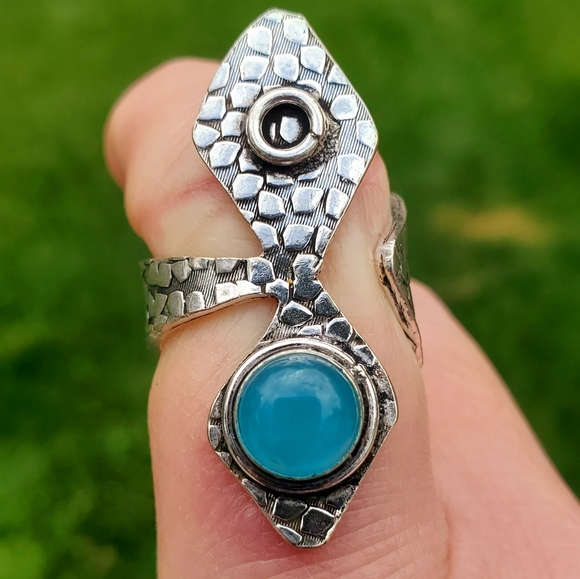 New Unique Chalcedony Open Cuff Silver Ring. - Picture 9 of 16